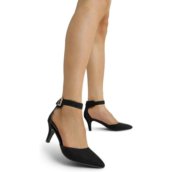 Dream Pairs Women's Black Suede Faux Suede pointed Toe Kitten Heels Pumps Shoes - Picture 5 of 7